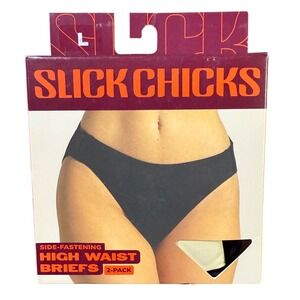Slick Chicks High Waist Briefs 2 Pack Black Blue‎ Size L Side Fastening